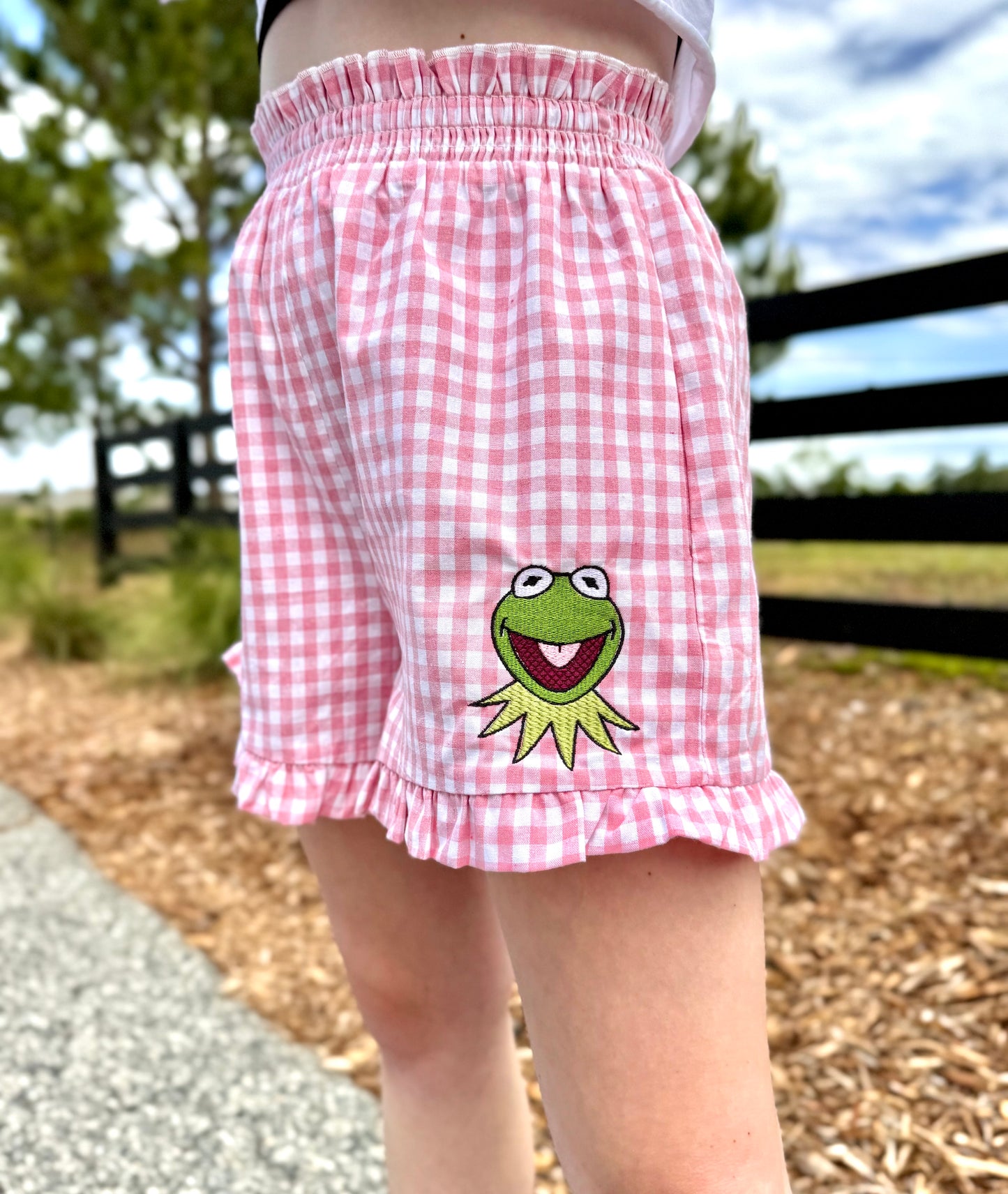 Embroidered Kermit Gingham Shorts