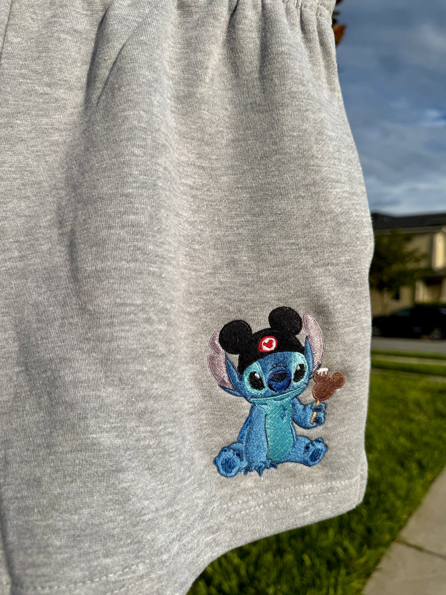 Embroidered Stitch Fleece Shorts
